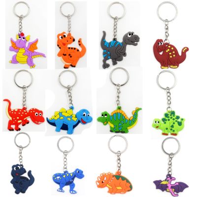 Ｗholesale Ｃute Animal Dinosaur Keychain Silicone PVC Cartoon Keychains With Metal Rings For Car Keys Holder Children Gift Key Chains