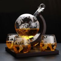 Whiskey Decanter Globe Set with 4 Etched Globe Whisky Glasses - for Liquor, Bourbon, Vodka Dropshipping