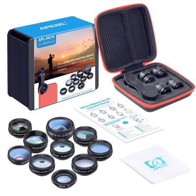 APEXEL Phone Camera Lens 10 in 1 Kit Wide Fisheye ephoto Macro Lens With Remote Shutter for iPhone Samsung Most Smartphones