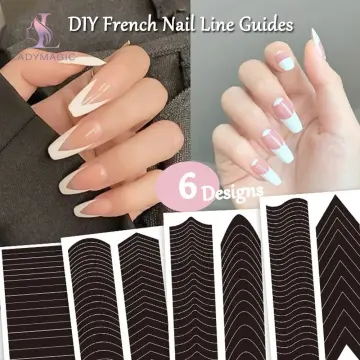 3D French Tip Nail Stickers Shiny Glitter Silver White Sliders