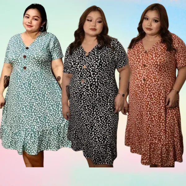 BigFashion AMARAH PLUS SIZE DRESS OVERLAP RUFFLED | Lazada PH