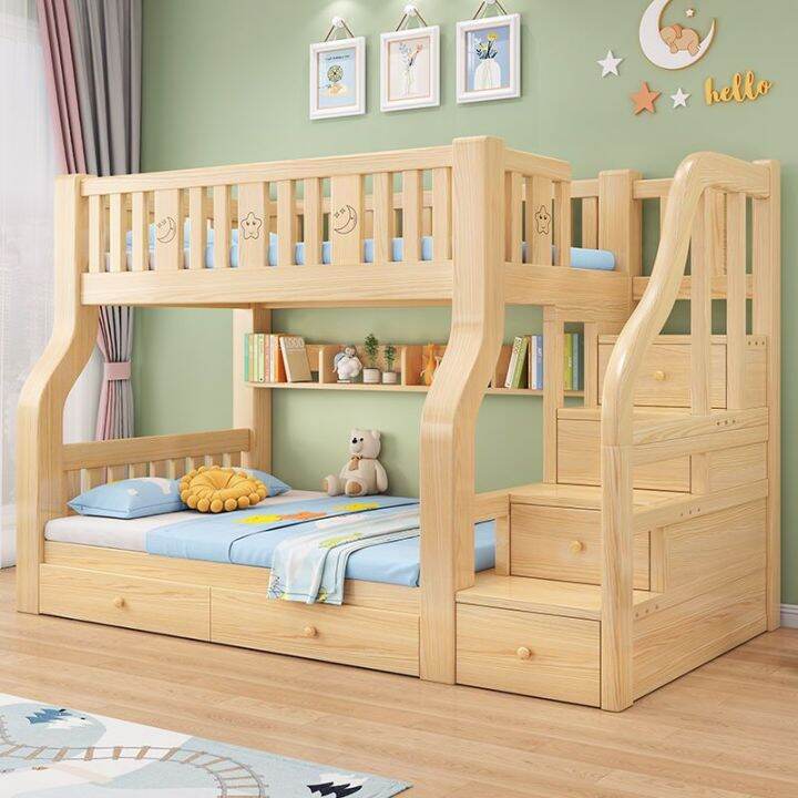 Solid Wood Bunk Bed Children's TwoLayer Bed Height Bunk Bed Upper and