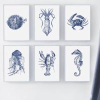 【hot】▤  Crab Shrimp Jellyfish Wall Canvas Painting Posters Prints Pictures Room