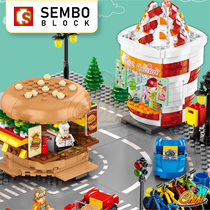 ตัวต่อเลโก้-sembo-block-ร้านค้าสตรีทฟู้ด-street-food-sd601055-sd601058