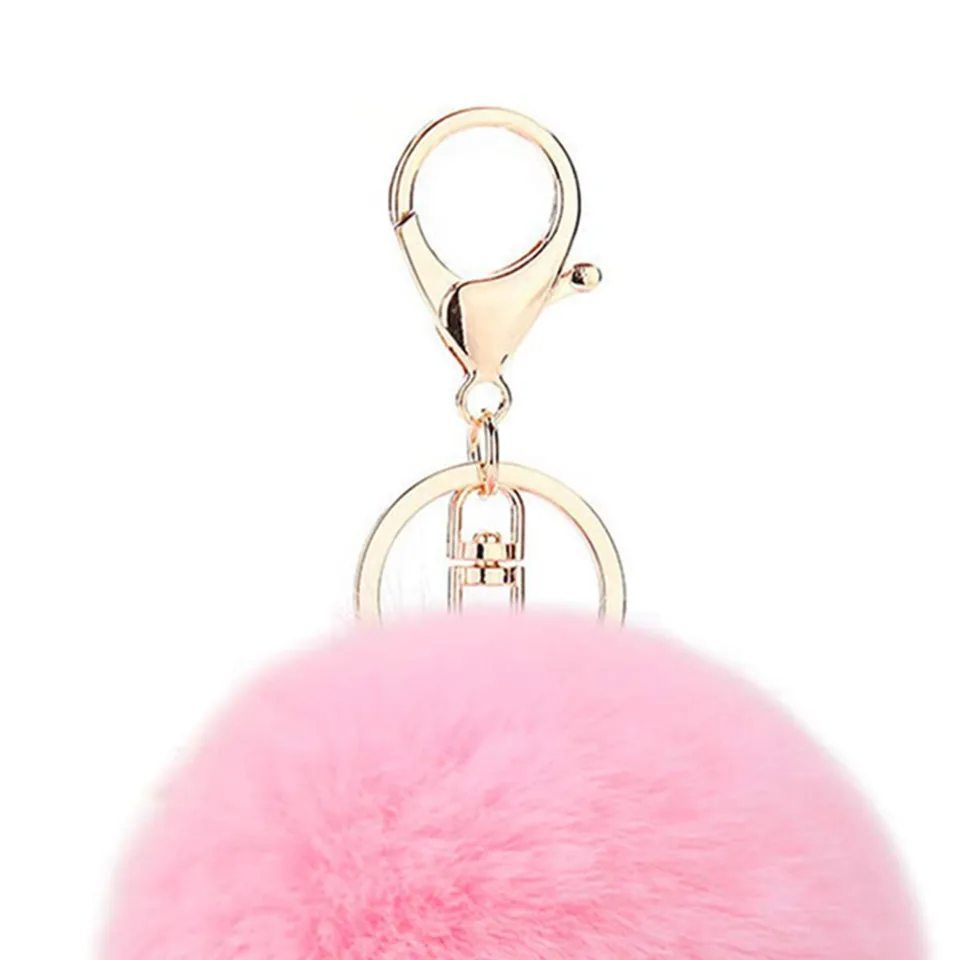 ETENOVA Pom Pom Keychain Genuine Rabbit Fur Ball Keychain Fluffy
