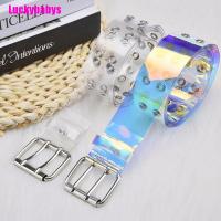 [babys] Transparent Holographic Women Belt Punk Pin Buckle Waistband Waist Strap