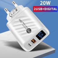 {KOLT Digital} 20W เครื่องชาร์จ USB ที่รวดเร็ว Type C PD 3.0จอแสดงผลดิจิตอลตัวชาร์จไฟสำหรับ iPhone เร็วผนัง Xiaomi 14 Samsung