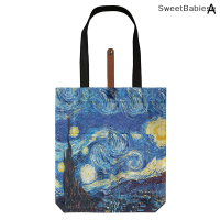 ✨[Sweet] Oil painting Van Gogh Print Tote bags ถุงช้อปปิ้งที่ใช้ซ้ำได้สำหรับกระเป๋าร้านขายของชำ