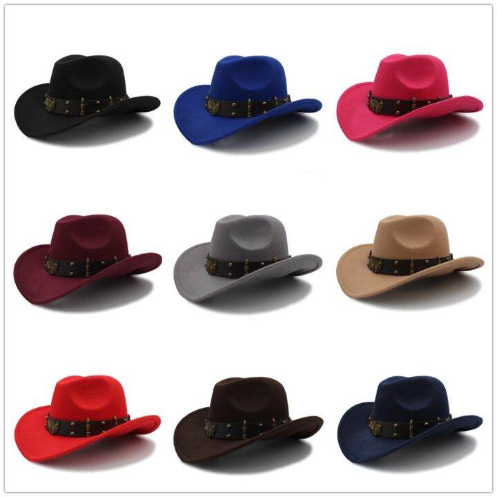 wome-men-black-wool-chapeu-western-cowboy-hat-gentleman-jazz-sombrero-hombre-cap-หมวก-dad-cowgirl-ขนาด-56-58-ซม