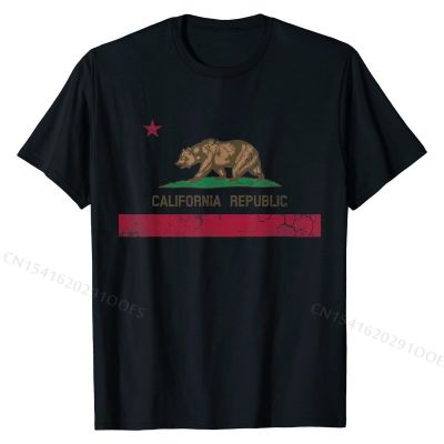 California Republic Flag State Vintage Fade T-Shirt Tees Family Street Cotton Men Top T-shirts Street