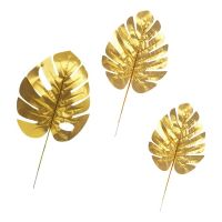 1Set Gold Tropical Party Leaves Decorations Turtle Leaf Monstera Palm Tree Leaves Artificial