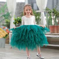 ZZOOI Girls Lace Dress Flower Tiered Tulle Maxi Dress Long Sleeve Princess For Wedding Party Children Clothes 1-10Y E17104