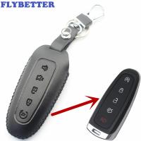 ▲✣ FLYBETTER Genuine Leather 5Button Smart Key Case Cover For Ford Edge/Explorer/Escape/Flex Car Styling L36