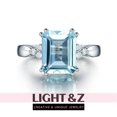 LIGHT & Z ขายดีแหวนสี่เหลี่ยมสีฟ้าอ่อนหรูหราของผู้หญิงเครื่องประดับภาพพิมพ์คราแพซแบบฝังวินเทจ