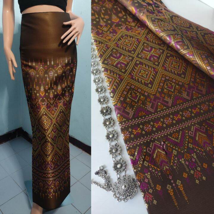 ln166-ผ้าถุง-สีน้ำตาล-ผ้าแพรวาผ้าไทย-ผ้าไหมสังเคราะห์-ผ้าไหม-ผ้าไหมทอลาย-ผ้าซิ่น-ของรับไหว้-ของฝาก-ของขวัญ-ผ้าตัดชุด-ผ้าเป็นผืน