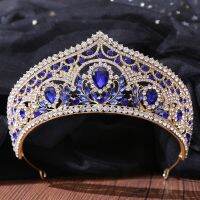 DIEZI ชุดแต่งงานคริสตัลสีฟ้ากิ๊บติดผมรูปดอกไม้หรูหราสง่างาม Rhinestone Tiara ชุดอัญมณีเครื่องประดับผมงานแต่งงาน