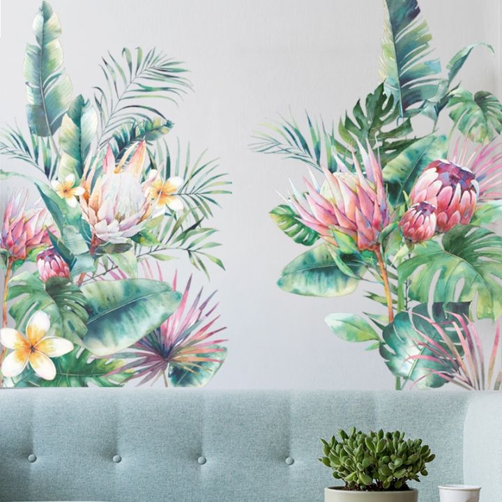 24-home-accessories-tropical-green-leaves-flamingo-birds-สติ๊กเกอร์ติดผนังดอกไม้โปสเตอร์-plant-living-room-decor-ตกแต่ง-vinyls-ที่ถอดออกได้-home-decal