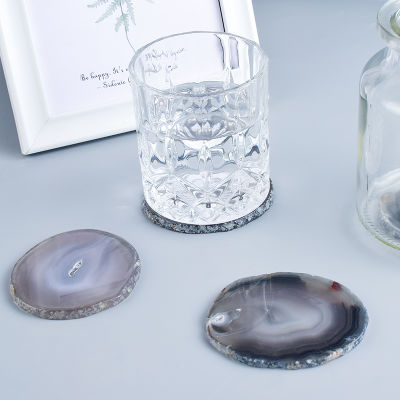 80 mm Agate Pad grey Round Shape slice Natural Stone Gems Crafts Semi Precious Coaster Cup Beverage Holder Crystal Mat