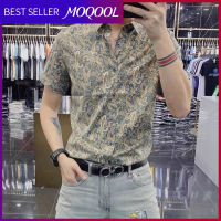 MOQOOL พิมพ์ลายเสื้อ MODE Korea ใหม่ฤดูร้อน2023เสื้อลำลองธุรกิจเข้ารูปพอดีสำหรับผู้ชายเทรนด์วัยรุ่นสันทนาการระดับไฮเอนด์