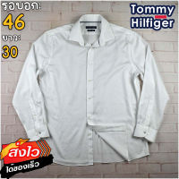 Tommy Hilfiger®แท้ อก 46 เสื้อเชิ้ตผู้ชาย ทอมมี่ ฮิลฟิกเกอร์ สีขาว เสื้อแขนยาว เนื้อผ้าดี
