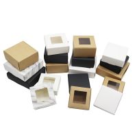 50Pcs/Lot Square Airplane Craft Kraft Paper Gift Box Black Classic Jewelry Boxes White Wedding Candy Box With PVC Window Disp