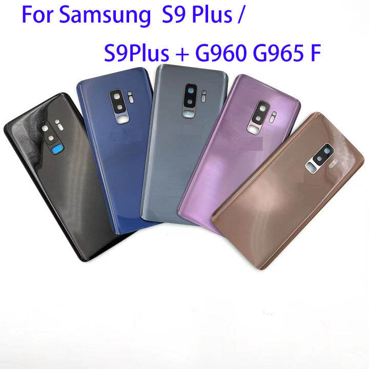 สำหรับ-samsung-galaxy-s9-plus-s9plus-g960-g965-f-ฝาครอบหลังกระจกที่มีโลโก้และกาวสำรองกรอบเลนส์เคสซองเก็บแบตเตอรีกรอบกลางด้านหลัง