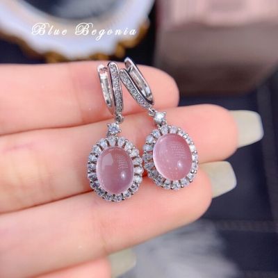 8*10MM Natural Rose Quartz Earrings 925 Sterling Silver Oval Pink Crystal Gemstones for Women Anniversary Gift Fine Jewelry
