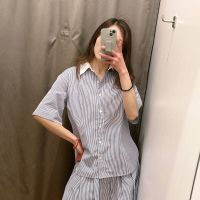 2023 summer dress Uniqlo designer collaboration casual striped shirt short-sleeved loose college style shirt 458622