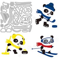 Panda Ski Dies Set Ice Hockey Curling Scarf Hat Goggles Carbon Steel Stencil Template for DIY Scrapbooking Embossing Paper