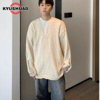 KYUSHUAD เสื้อสเวตเตอร์ของผู้ชายทรงหลวมและเฉพาะกลุ่มปลายถักแบบขาดอเนกประสงค์