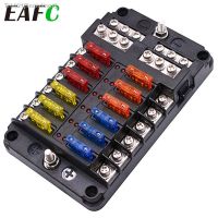 ﹍☫✟ Car Fuse Box Holder 12-32V with Plastic Cover M5 Stud with LED Indicator 6/12 Way Blade Fuse Box Cover for Car Boat Marine