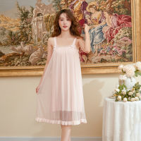 Ao Dai ตรง Halter Sleepdress ตาข่ายเส้นด้าย Modal Sleepwear หญิงศาลสไตล์เซ็กซี่หวานน่ารักบ้าน