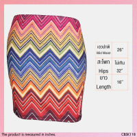 USED - Colorful Chevron Skirt | กระโปรงสั้นสีแดง เอวปกติ ลายกราฟฟิก ทรงเอ ทำงาน สายฝอ มือสอง