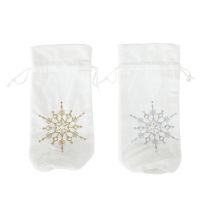 Christmas Snowflake Champagne Wine Bottle Cover Drawstring Bag Decor for Christmas Decoration Wedding Birthday Travel