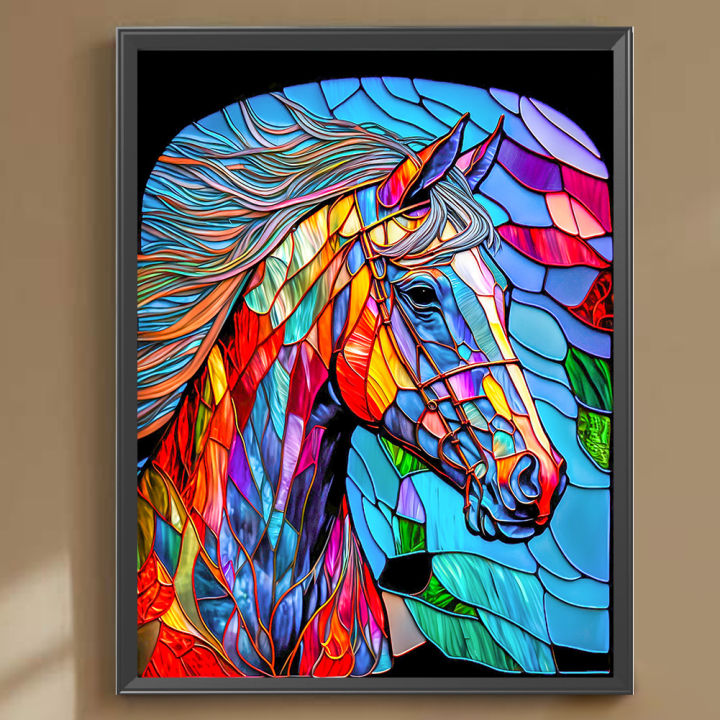 กระจกสี5d-ภาพวาดเพชรเจาะเต็มรอบ-diy-ชุดอุปกรณ์ตกแต่งบ้านม้า