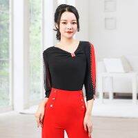 [COD] 2140 Latin dance practice clothes female modern bright diamond performance top long-sleeved