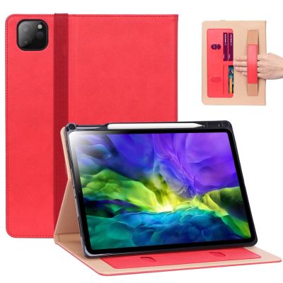 Case สำหรับ iPad Pro 11 2020 2018 กับผู้ถือดินสอและสายคล้องมือ,หรูหราธุรกิจ PU leathermultiple มุมมองยืนพลิกปกปลุกอัตโนมัติ/นอนปกสมาร์ทสำหรับ iPad Pro 11 นิ้ว 2ND GEN 2020/2018 1st Gen