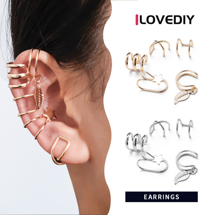 5pcs No Piercing Fake Cartilage Ear Cuff Earrings Jewelry Gold