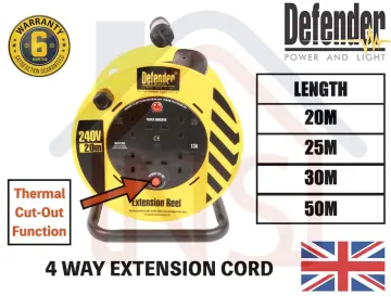 Defender E86465 240V 13A Cable Reel 20m 4 Way