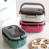 hot【cw】 lunch box food 2 layer grid Comes with spoon and school children student Heated microwave bento