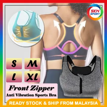 EsoGoal Women Sports Bra Front Zipper Closure Professional Anti Vibration  Padded Shockproof with Removable Pads for Workout Running Gym Exercise