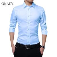 OKADY【มีสินค้า】เสื้อเชิ๊ตชาย เสื้อยืดไม่ต้องรีดผู้ชาย เสื้อคอตตอนสีพื้น