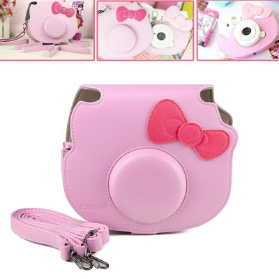 สำหรับ Fujifilm Instax Mini HELLO KITTY กล้องถ่ายรูปพร้อมฟิล์มสีชมพูถือกระเป๋าหนัง PU อุปกรณ์สวมครอบพร้อมสายคล้องไหล่เคส