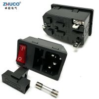 ▫◑ 1PC LZ-14-F15 C14 Panel Mounted Plug AC Electrical Inlet Module 3 Pins Power Socket With 10A Fuse And Red 250V LED Rocker Switch