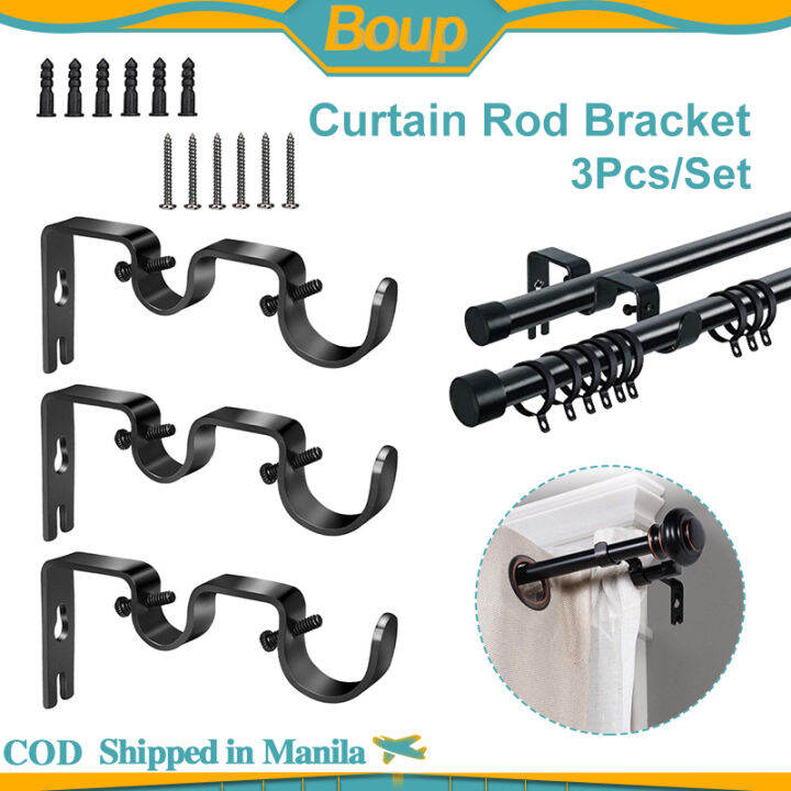 3Pcs/Set Double Curtain Rod Bracket Heavy Duty Rod Curtain Rod Holder