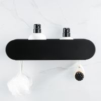 ◑✲№ Design Bathroom Shelf Organizer Black Aluminum Shower Caddy With Hook Wc Accessories On Wall Decoration Kitchen Storage Rack