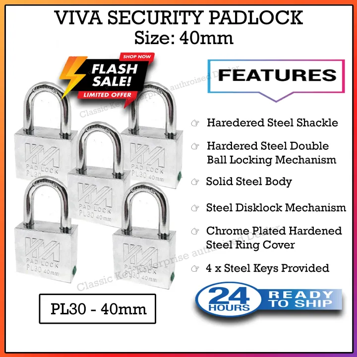 VIVA Padlock Heavy Duty Brass Durable Safety Security Pad lock Silver
