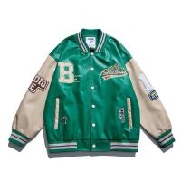 2022HipHop Baseball Jacket Men Letter B Embroidery Leather Sleeve Varsity er Biker Punk Vintage Fashion College Jacket women