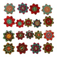 50PCS Painted Gear Wood Buttons for Handwork Sewing Scrapbook Clothing Crafts Accessories Gift Multilobe Flower Retro Button