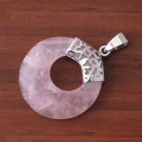 Round Hollow Shape Vintage Pendant Natural Stone Pink Rose Quartzs Silver Plated Safe buckle for Lovers Lucky Charms Jewelry